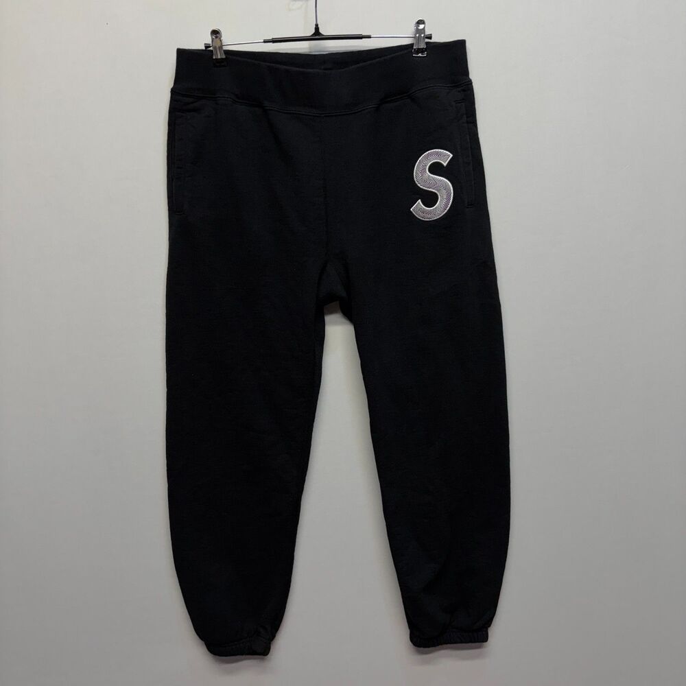 Supreme S Logo Jogger Pants Sweatpants Size Large Black C113 -17